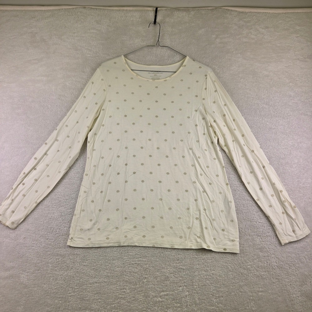 Chicos Ultimate Tee Ivory Gold Metallic Polka Dot Long Sleeve Top Size 1 M
